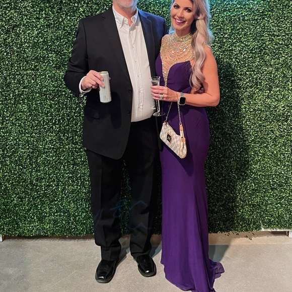 Purple Jeweled High Neck Backless Long Prom Dress - Picture 4 of 5